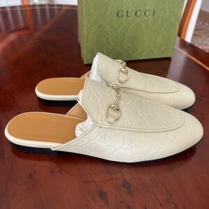 Gucci Women's Cream Mules - Betis Glamour Horsebit Mules